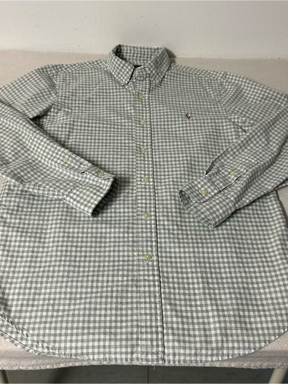 Polo Ralph Lauren Shirt Men’s M Gray White Check Long Sleeve Button Up Oxford